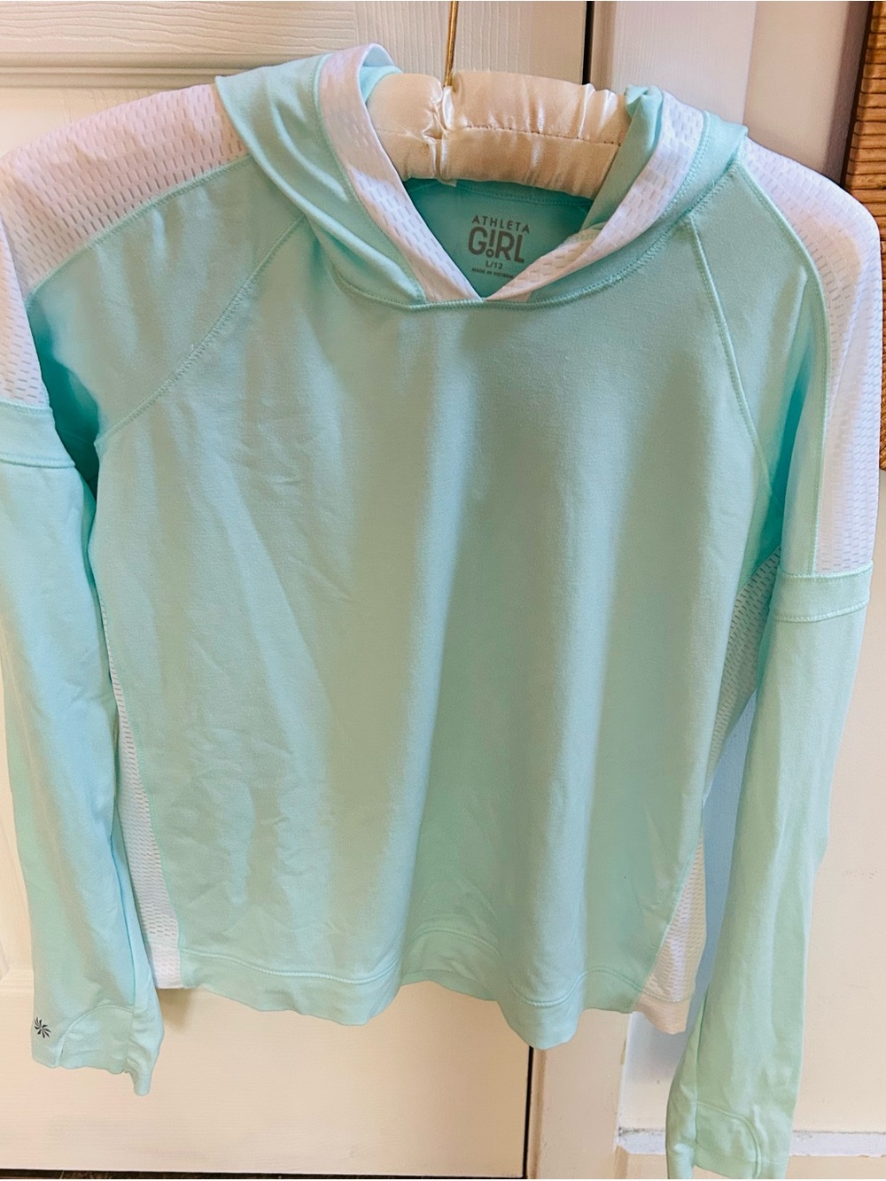 Athleta Girl Aqua and White Kids Swim Coverup Hoodie